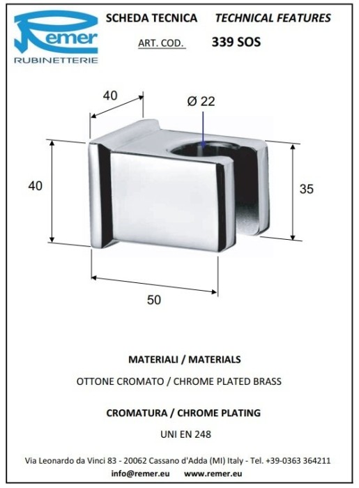 Держатель ручного душа никель глянцевый, Remer, внешнего монтажа 339SOSNP