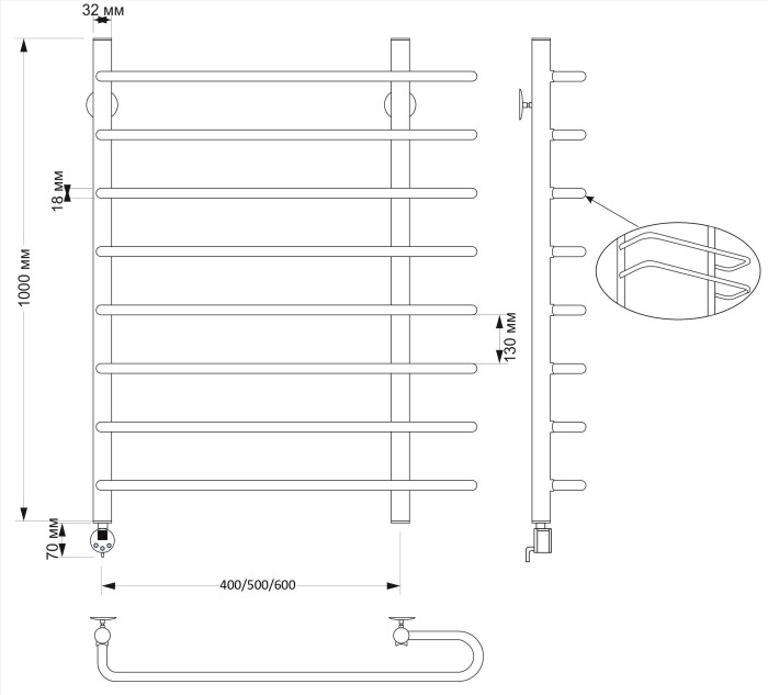 Полотенцесушитель электрический 40x100 Венеция 2 латунь Secado арт. 4603777465681