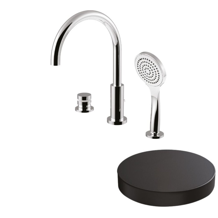 Смеситель на борт ванны на 3 отверстия, излив, ручной душ, переключатель, Giulini My ring, черный матовый арт. MR0065BDNO