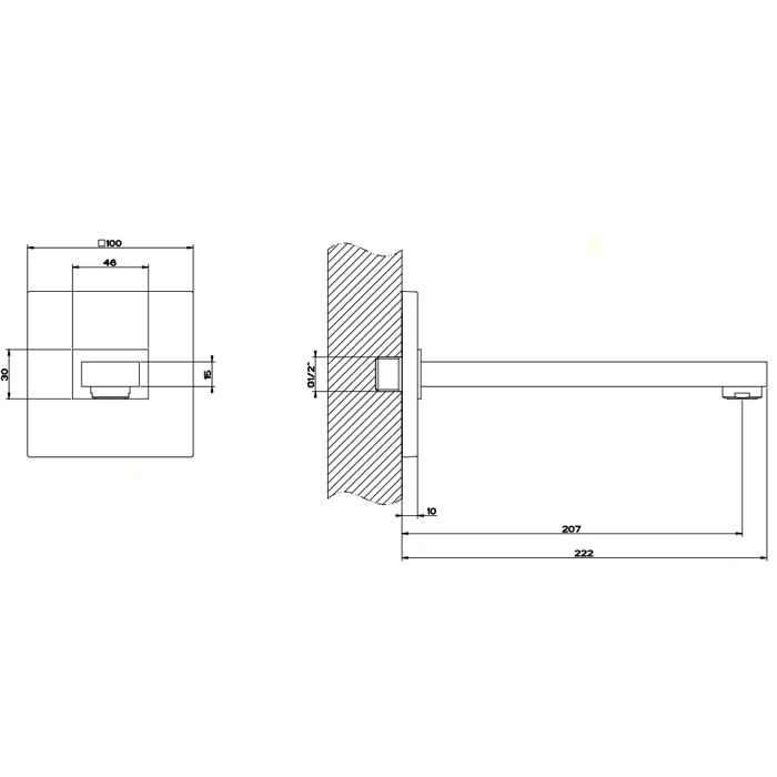 Настенный излив 197мм, для монтажа с удаленным управлением (не входит в комплект), Gessi Rettangolo, хром арт. 20114#031
