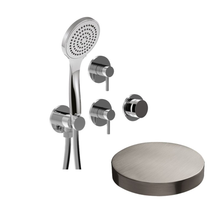 Встраиваемый смеситель для душа на 4 режима, однорычажный, поворотный переключатель, ручной душ + 3 доп. вывода воды, Giulini My ring, никель матовый арт. MRX5304NKO