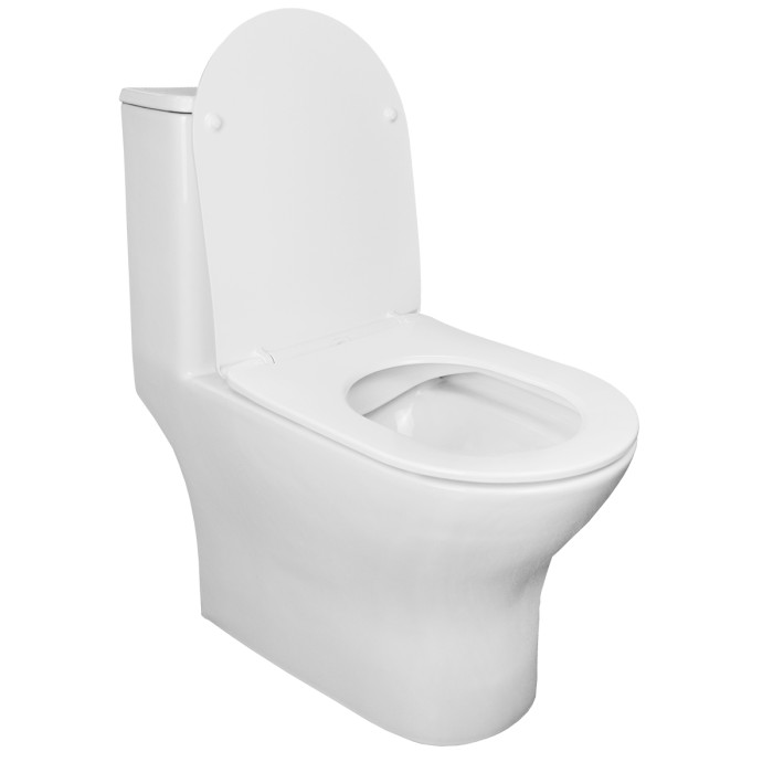 Унитаз-моноблок 670x350x760 горизонтальный слив, быстросъемное сиденье микролифт, Azario Terni арт. AZ-8618