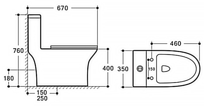 Унитаз-моноблок 670x350x760 горизонтальный слив, быстросъемное сиденье микролифт, Azario Terni арт. AZ-8618