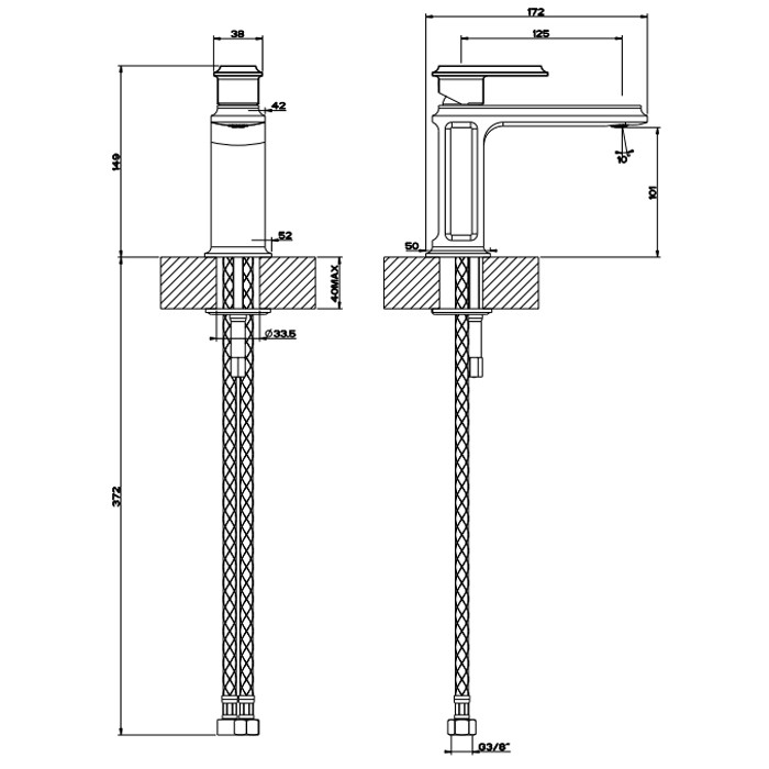 Смеситель для раковины на 1 отверстие, без донного клапана, Gessi Eleganza, шлифованное золото арт. 46002#087