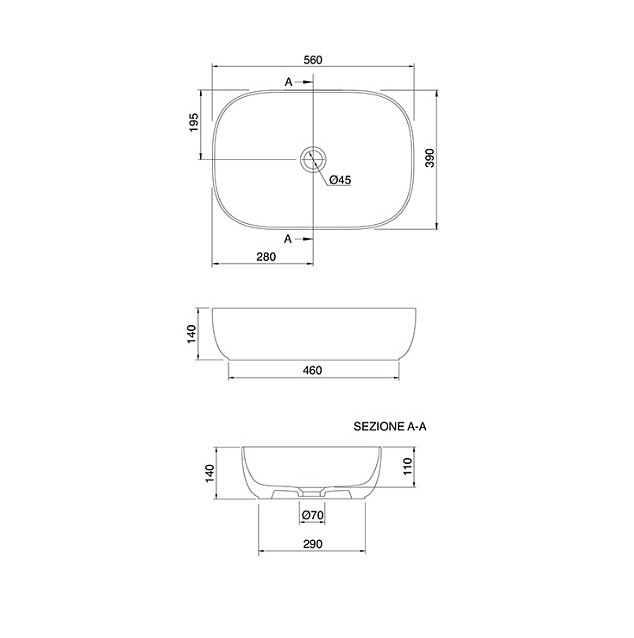 Раковина накладная, без перелива, без отверстий, цвет черный матовый, Scarabeo Glam - 1804 49