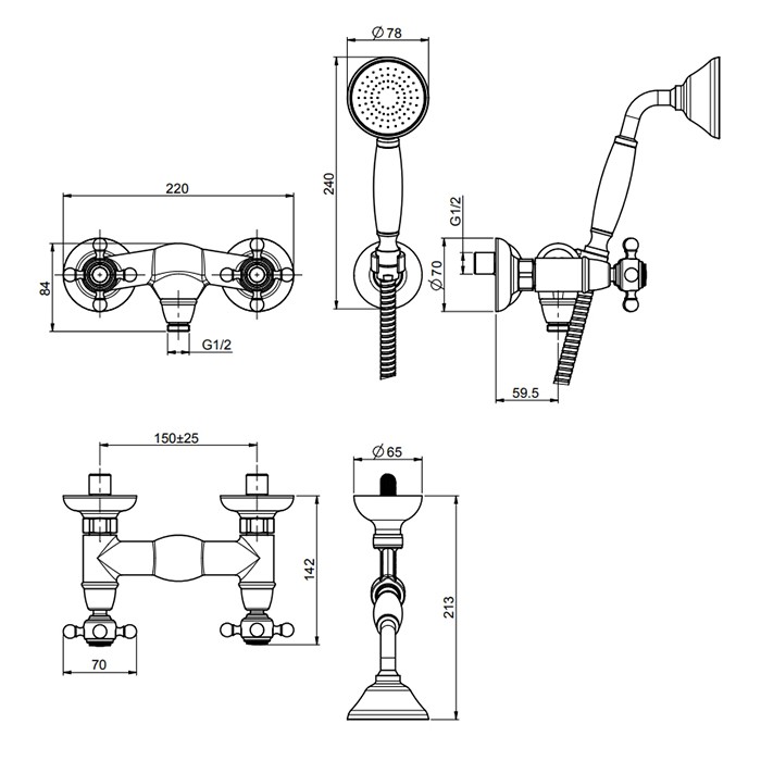 Fima Carlo Frattini Смеситель для душа, настенный, с ручным душем, Elizabeth, F5085OR цвет: золото