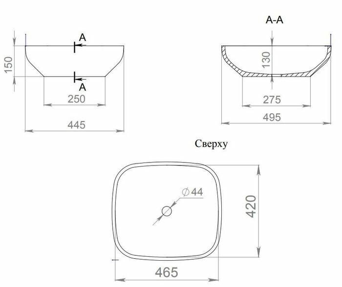 Раковина накладная 49,5x44,5, матовая, Salini GLORIA арт. 1102208MRF