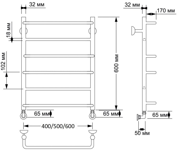 Полотенцесушитель водяной латунный 60x60 Верона 1 (бронза) Secado арт. 4603777459994