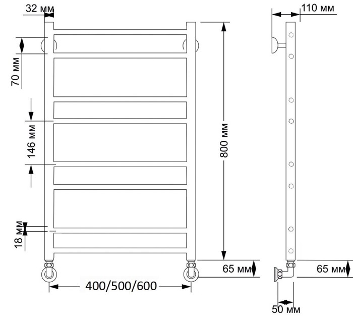 Полотенцесушитель водяной латунный 60x80 Триада 2 (бронза) Secado арт. 4603777468316