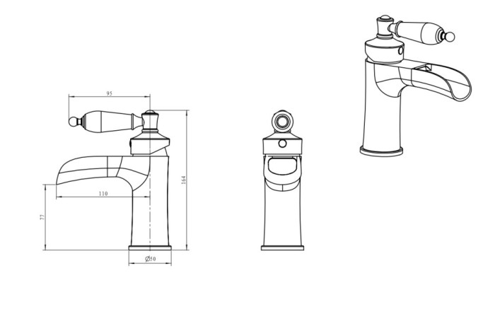 Смеситель для раковины chrome с черной керамикой, Boheme Vogue - 221-BLC