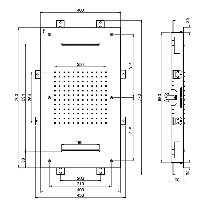 Fima Carlo Frattini Верхний душ Harmonia 700x400 мм., встраиваемый в потолок, 2 режима: дождь, 2 каскада; нержавеющая сталь, Wellness, F2903CR цвет: хром
