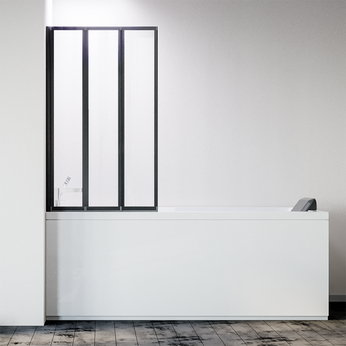Шторка на ванну 1200x1500, Veconi Palau, черный, стекло прозрачное арт. PL73BL-120-01-19C4