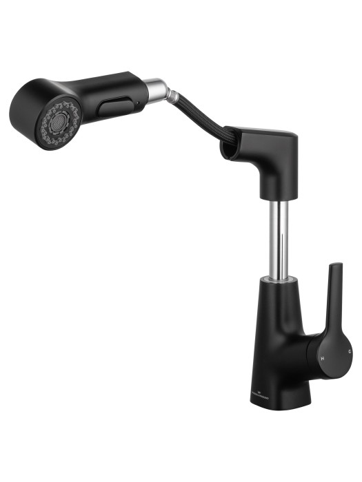 Смеситель для раковины с выдвижным изливом, Wonzon & Woghand, WW-121B108-MB цвет: черный