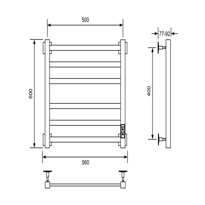 Электрический полотенцесушитель 50x60, Veconi Barro-A арт. B6050CH-A