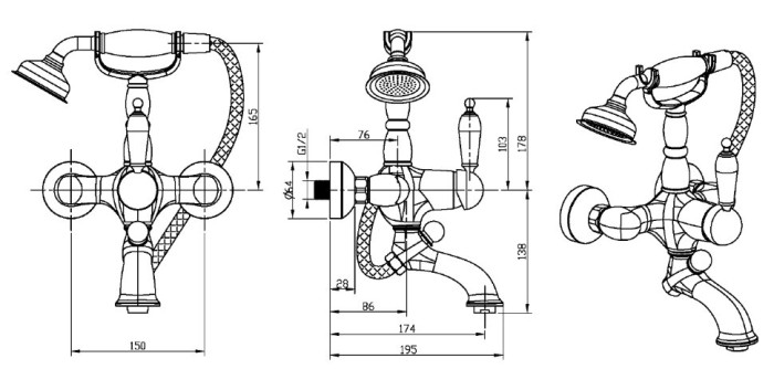 Смеситель для ванны, бронза, Provanse Boheme 363