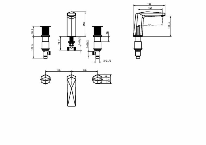 Смеситель для раковины, серый, Venturo Boheme 150-GM-TOUCH