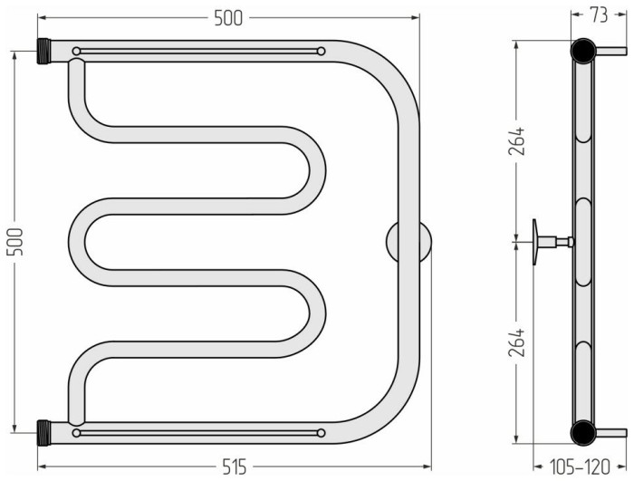 Стилье Водяной полотенцесушитель 500x500, Тандем, 00016-5050 цвет: без покрытия