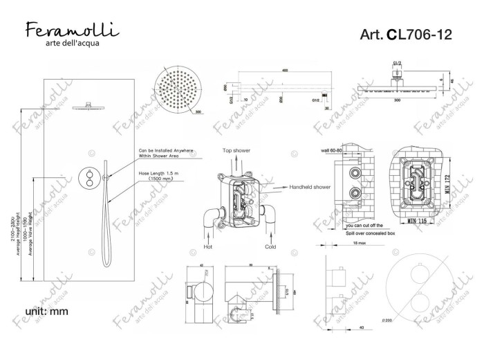 Душевая система с термостатом, хром, Termostato Feramolli - CL706-12