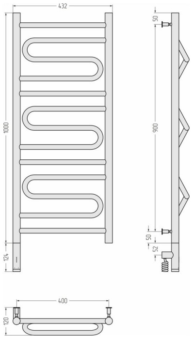 Сунержа Электрический полотенцесушитель 600x400, Элегия 3.0, 30-5818-1040 цвет: матовый белый