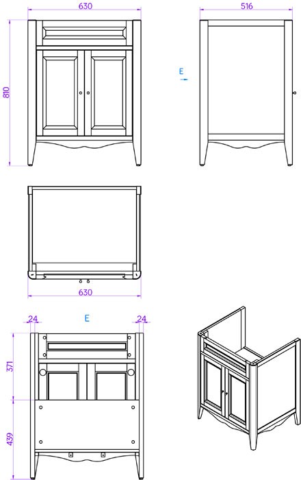Комплект мебели напольный, с 2-мя дверцами, с доводчиками blum, ручки: бронза, 68см, Veronica Nuovo белый, Tiffany World - VER2068-B+AR824bi*1 комплект