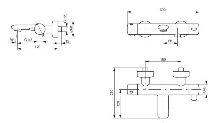 Смеситель термостат для ванны, настенный, NC/R TOTO, VMB40 цвет: хром