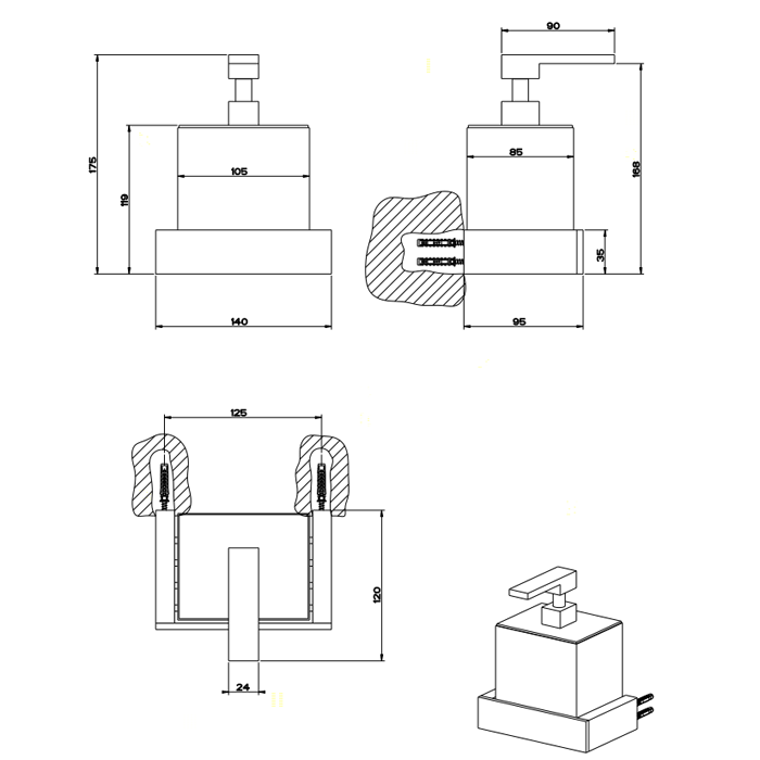 Дозатор для жидкого мыла подвесной, Gessi Rettangolo, хром/черный арт. 20814#031