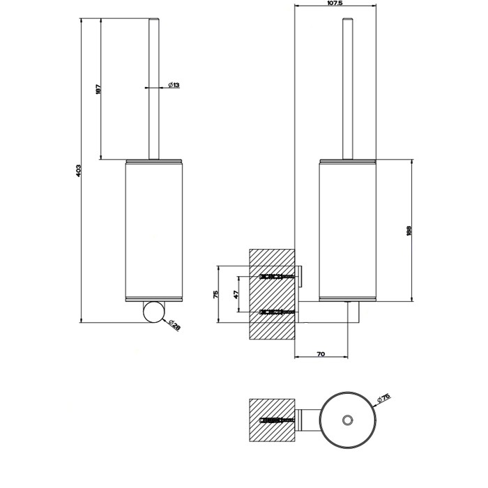 Ершик настенный, Gessi 316, шлифованная сталь/белый арт. 54719#239