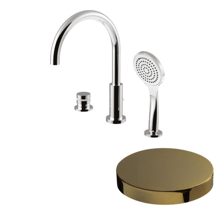 Смеситель на борт ванны на 3 отверстия, излив, ручной душ, переключатель, Giulini My ring, золото арт. MR0065BDO