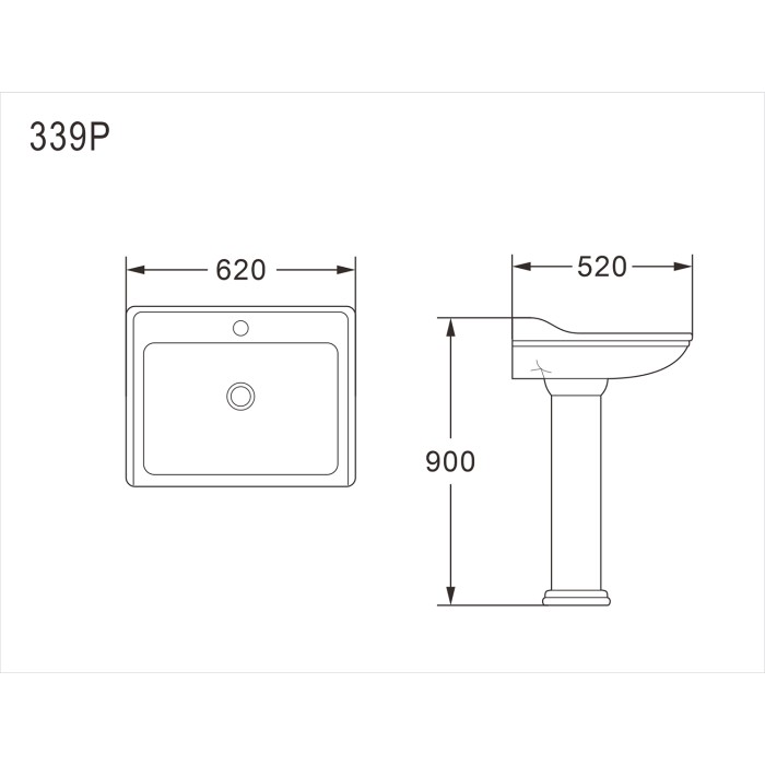 Раковина с пьедесталом LORETTI 620х520х900, Azario LORETTI - AZ-339P