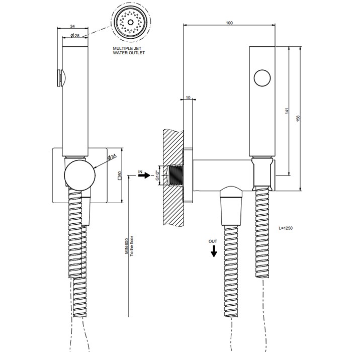 Гигиенический душ настенный на 1/2", Gessi Rilievo, nero xl арт. 59153#299