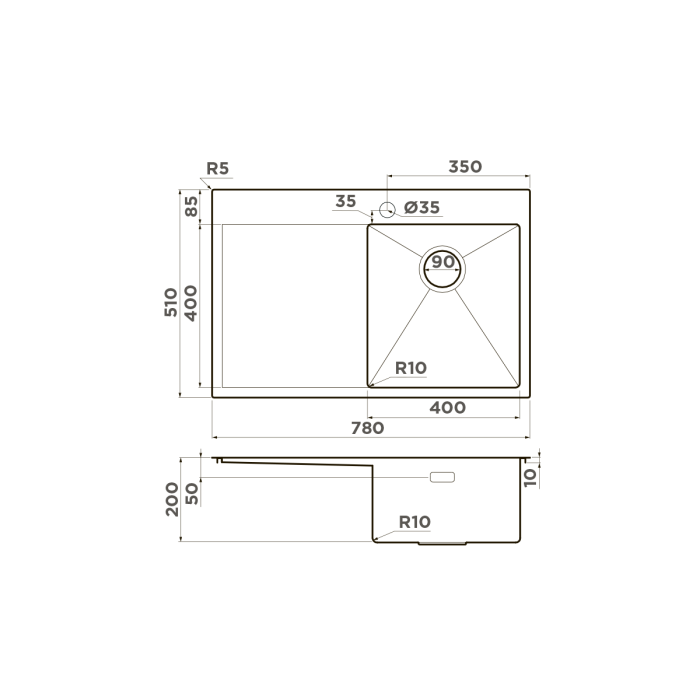 Кухонная мойка Omoikiri Akisame 78-R-GM нерж. сталь, цвет вороненая сталь арт. 4973100