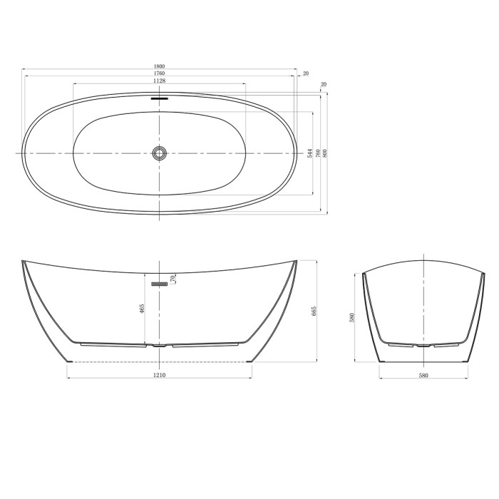 Акриловая ванна 1800х800х665, свободностоящая, цвет белый, Azario Glasgow арт. GLA18080