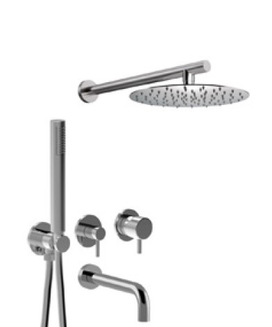 Внешняя часть встраиваемого однорычажного душевого набора, поворотный переключатель, душевой набор, настенный излив, настенный кронштейн, душевая головка из d250., Giulini My future, хром арт. 5993EP