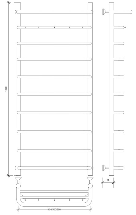 Полотенцесушитель водяной 120x40 Мерида 1 КСП (хром) Secado арт. 4603777445485