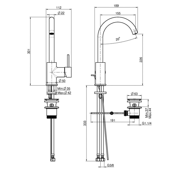 Fima Carlo Frattini Смеситель для раковины, 1 отв., Spillo Up, F3041CN.1 цвет: черный