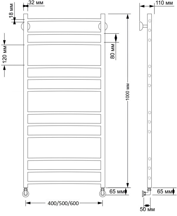 Полотенцесушитель водяной латунный 40x100 Триада 3 (бронза) Secado арт. 4603777468804
