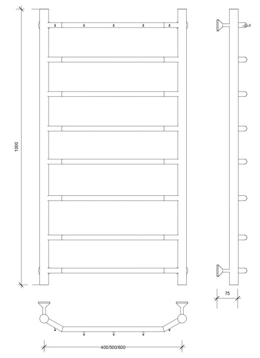 Полотенцесушитель водяной 100x50 Агата 1 К (черный) Secado арт. 4673739223017
