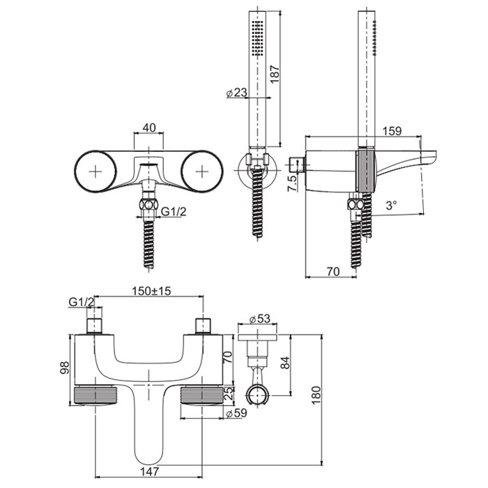 Fima Carlo Frattini Смеситель для ванны внешнего монтажа с душевым комплектом, Texture Collection, F5604HCR цвет: хром