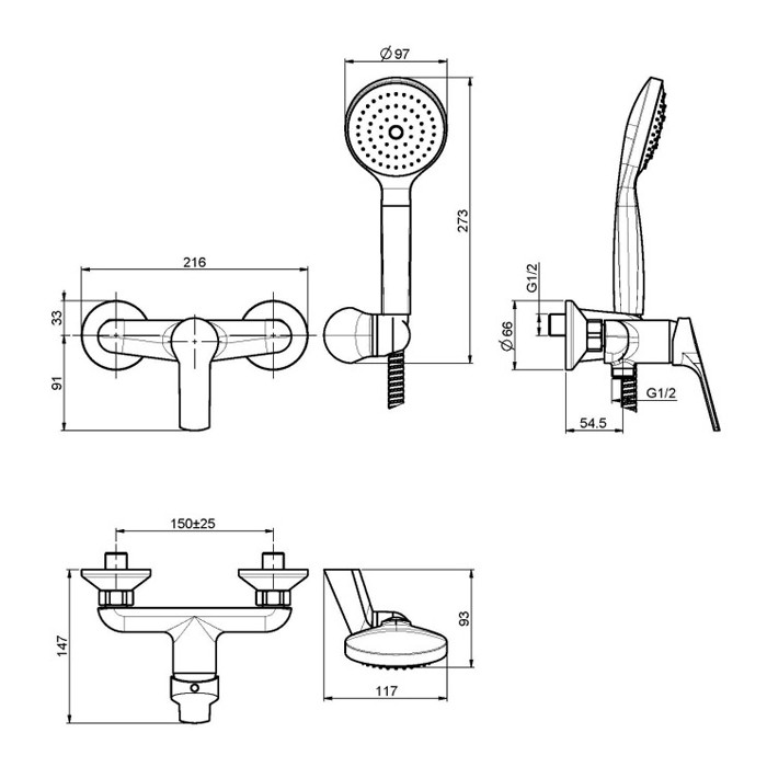 Fima Carlo Frattini Смеситель для душа внешнего монтажа с душевым комплектом, Serie 4, F3765CR цвет: хром