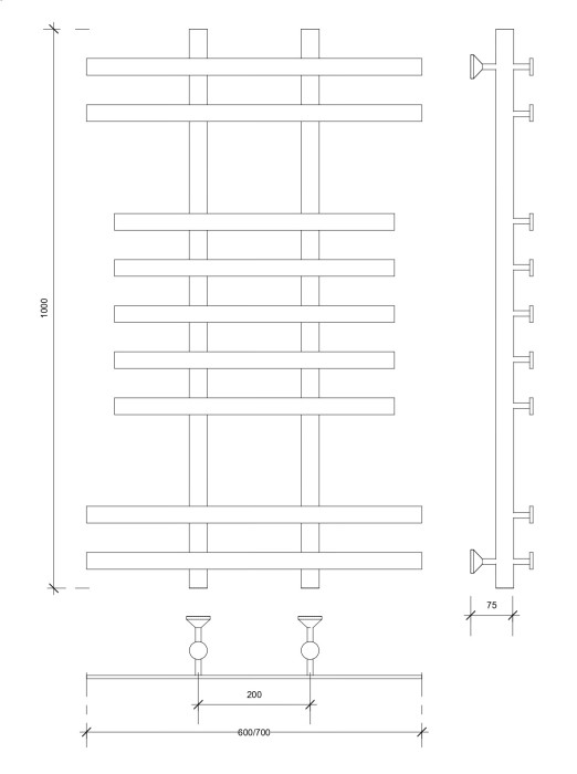 Полотенцесушитель водяной 100x20x70 Понтида 2 (черный) Secado арт. 4673739227596