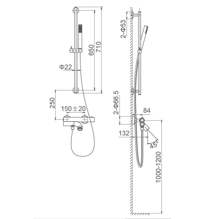 Смеситель для ванны с душевым гарнитуром и термостатом, Wonzon & Woghand Loop, WW-311-00-508 цвет: черный