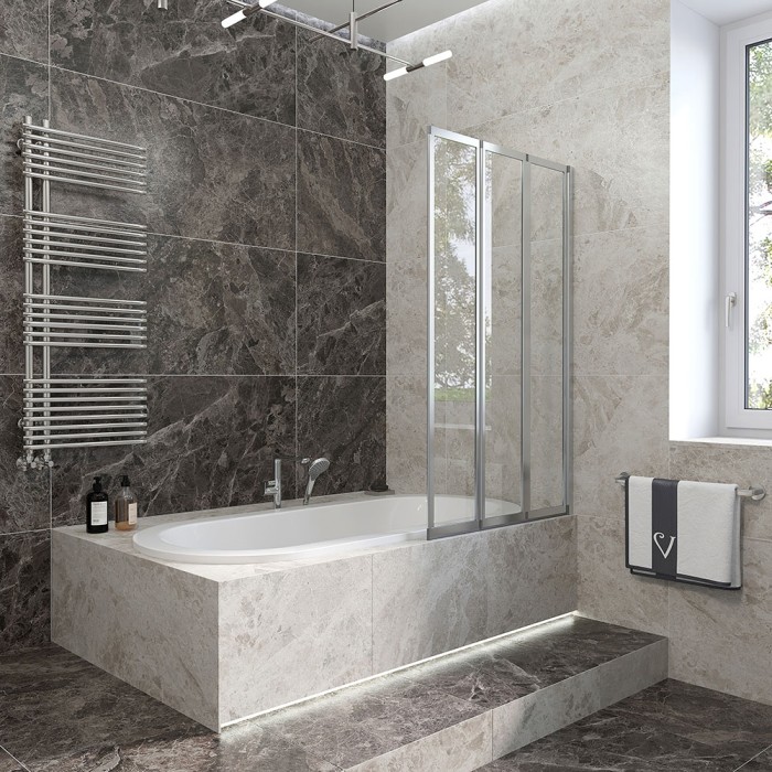 Шторка на ванну 900x1500, Veconi Palau, хром, стекло прозрачное арт. PL73R-90-01-19C4