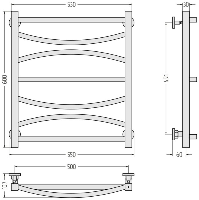 Сунержа Водяной полотенцесушитель 600x500, Ажур, 00-0255-6050 цвет: без покрытия