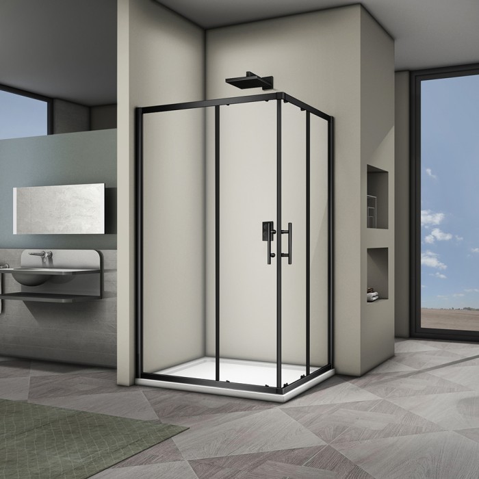Душевой угол 1000x800x1900 черный, Veconi Rovigo, стекло прозрачное арт. RV30B-10080-01-C3