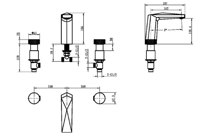 Смеситель для раковины, золото, Venturo Boheme 150-MG-DIAMOND