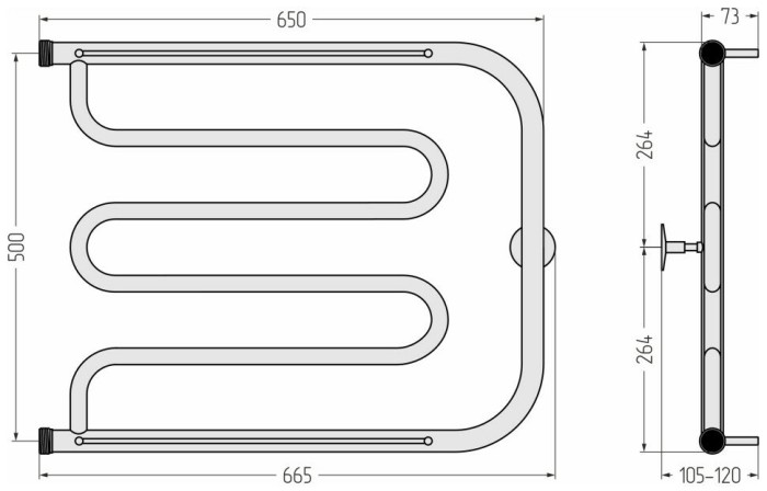Стилье Водяной полотенцесушитель 500x650, Тандем, 00016-5065 цвет: без покрытия