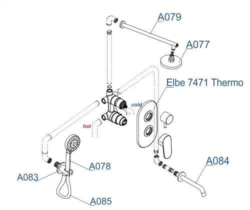Встраиваемый комплект для ванны с верхней душевой насадкой, лейкой и изливом Elbe 7400 WasserKRAFT арт. A177471