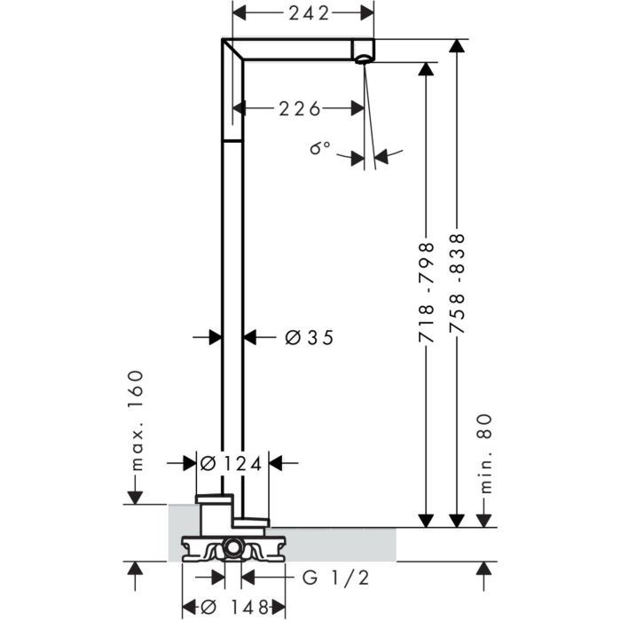 Напольный излив для ванной Uno Axor, шлифованный черный хром арт. 45412340