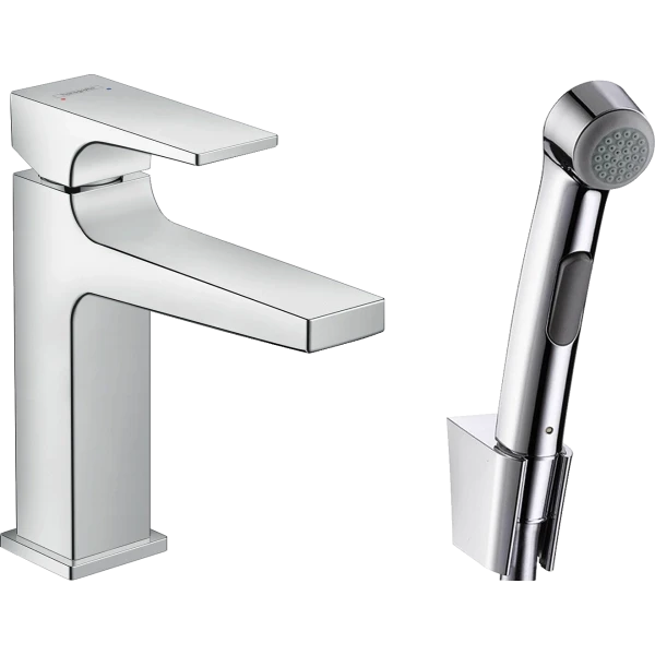 Смеситель для раковины со сливным гарнитуром и гигиеническим душем, Hansgrohe Metropol, хром арт. 32522000