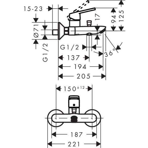 Смеситель для ванны, Hansgrohe Logis Loop, хром арт. 71244000